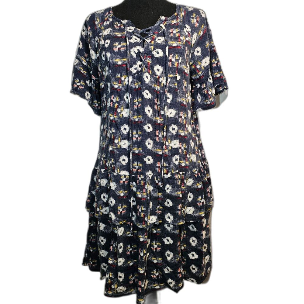 Cute Caslon Patterned Dress w Bottom Ruffles Cotton / Viscose sz Petite XS